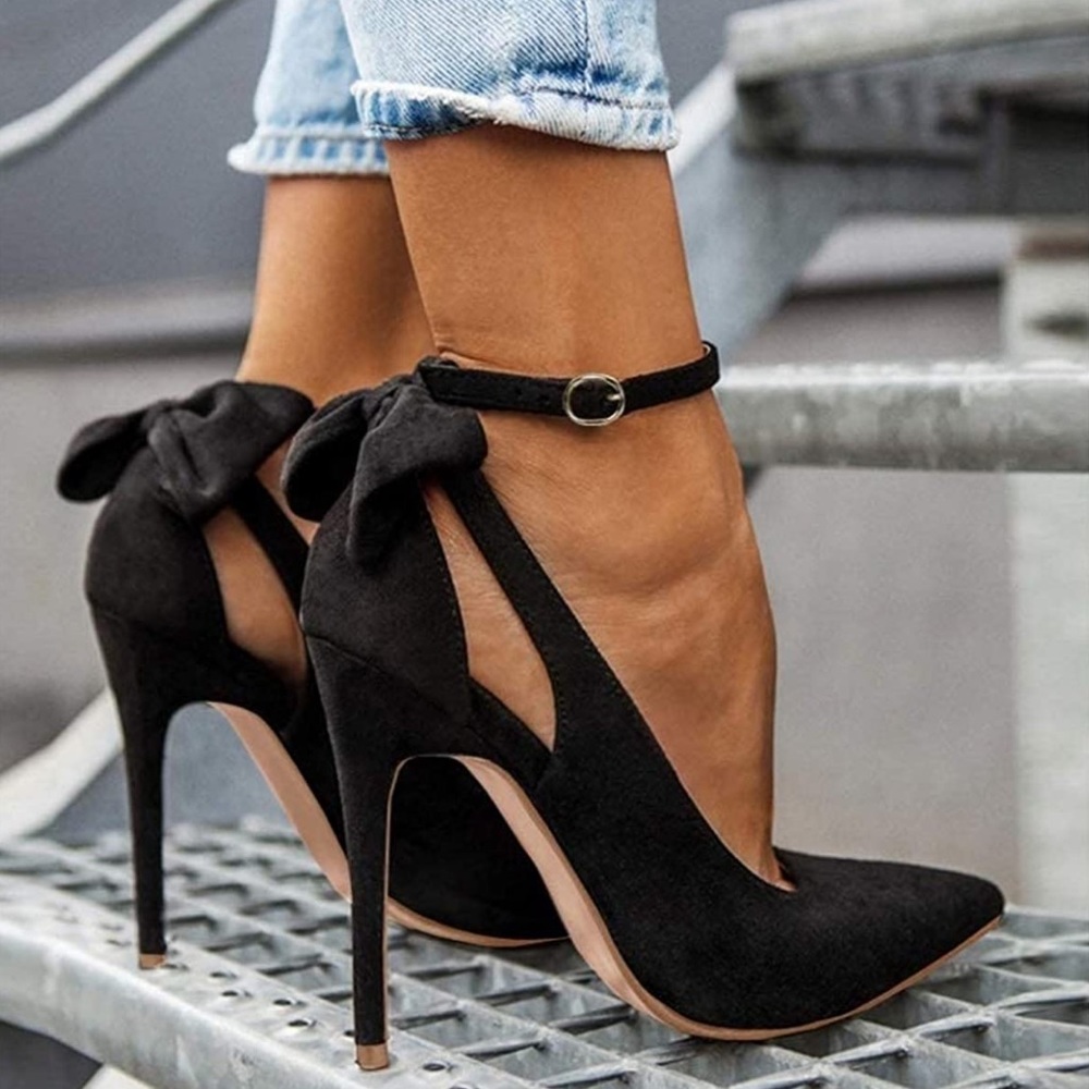 Women's BLACK  COLORED Ankle Strap Bow Dress Shoes *NWT*